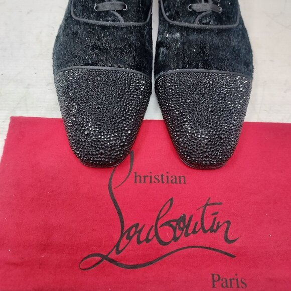 Christian Louboutin Black Greggy Chick Bejeweled Strass Lace Up Velvet Loafer main image 10